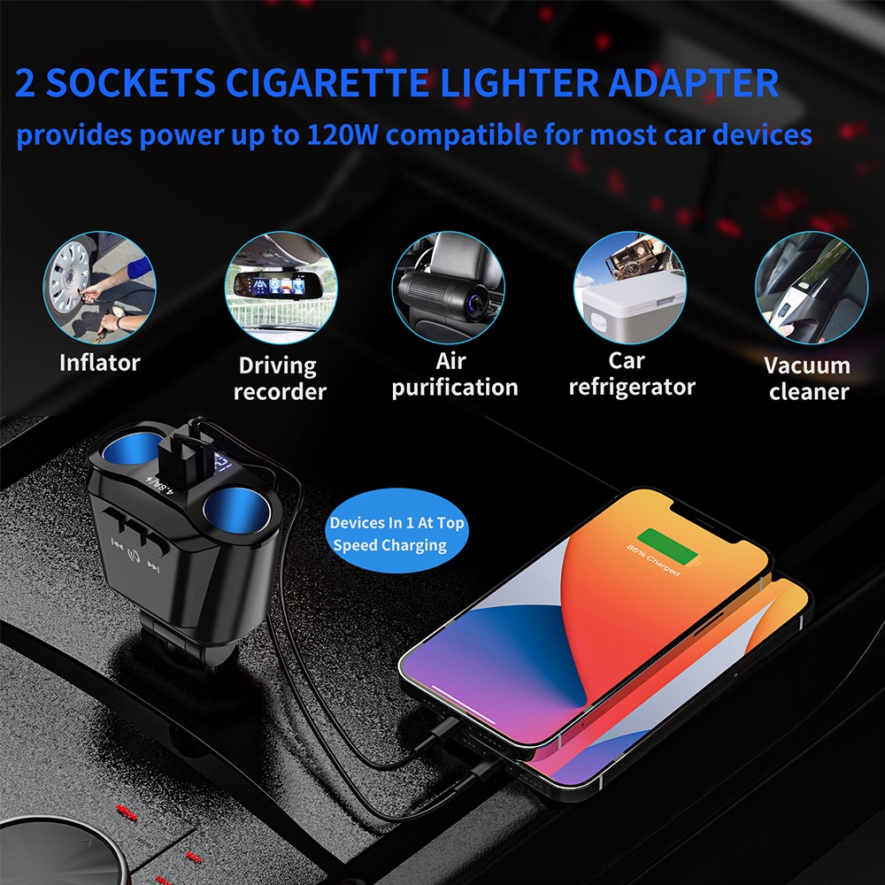 Tẩu sạc bật lửa điện xe hơi PECHAM USB radio MP3 bluetooth tiện lợi