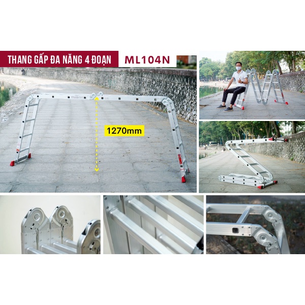 Thang nhôm gấp 4 đoạn 4,4M đa năng nhập khẩu FUJIHOME, thang chữ A,M xếp gọn 4 khúc gia đình aluminum ladder