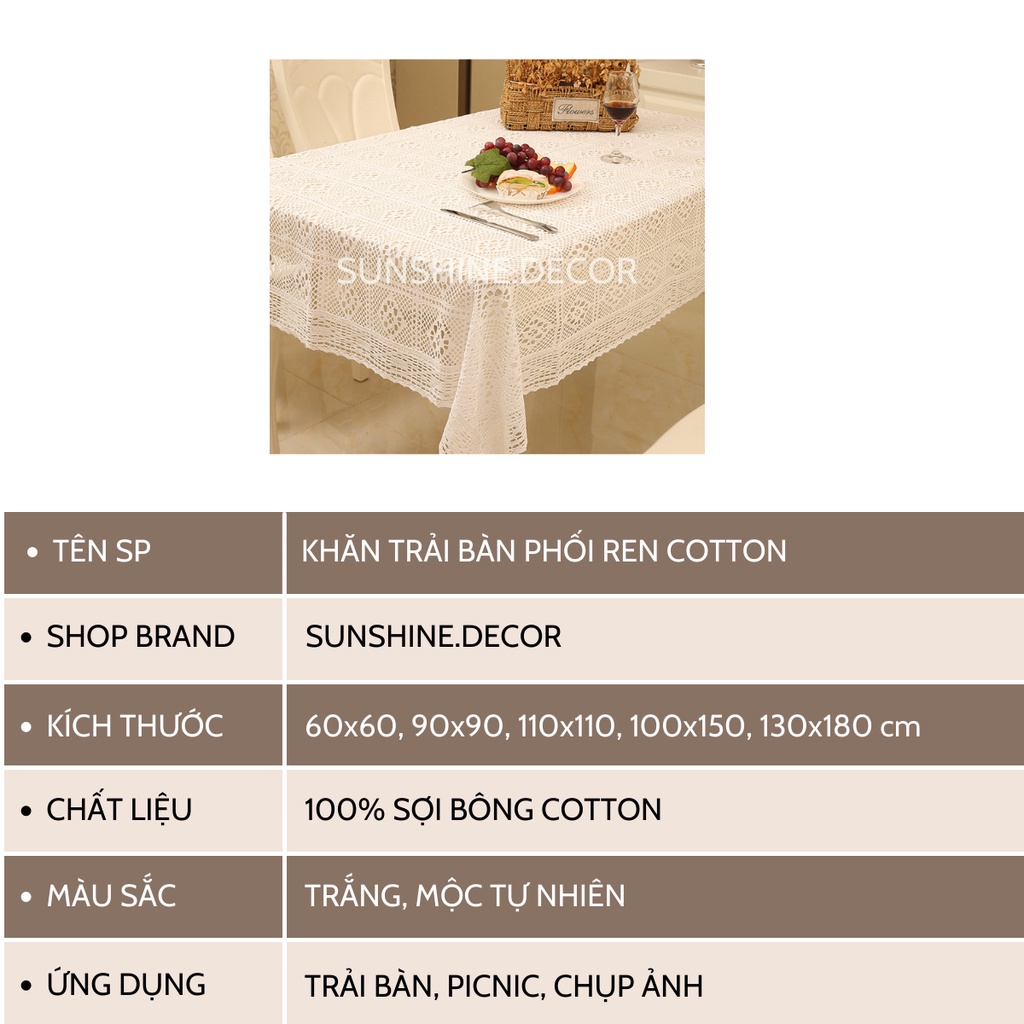 Khăn trải tab đầu giường, trải bàn trà, bàn ăn phối ren hoa phong cách Hàn Quốc-Cotton1