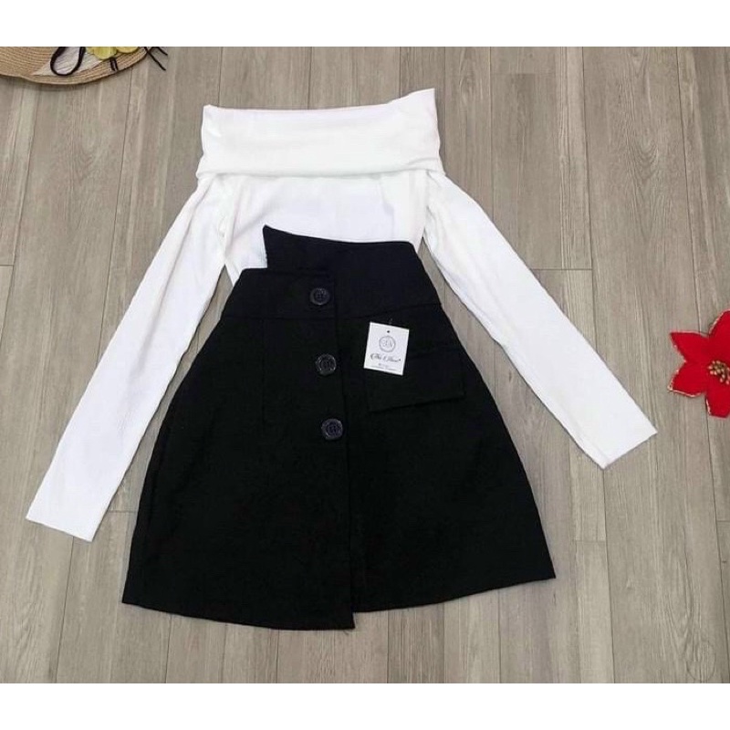 Set áo trễ vai và chân váy