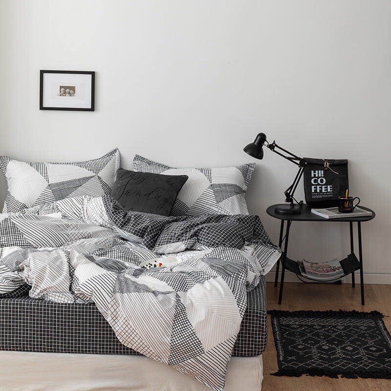 BỘ CHĂN GA GỐI COTTON POLY NHẬP KHẨU 100% ( CHĂN ĐÃ TRẦN BÔNG) HỌA TIẾT KẺ TAM GIÁC - ĐỦ KÍCH THƯỚC