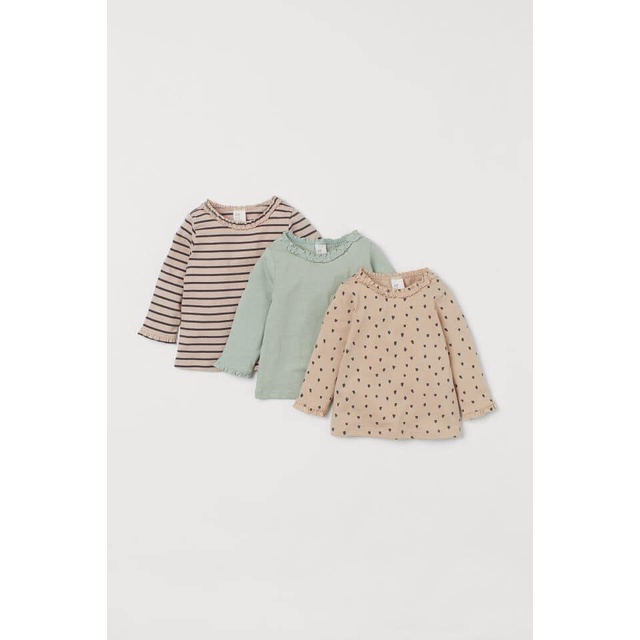 Set 3 áo cotton dài tay Thu Đông bé gái HM Auth