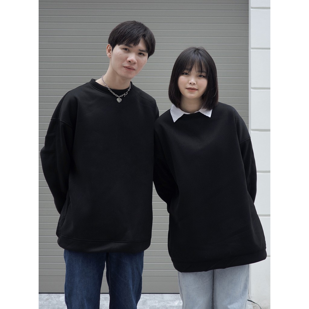 Áo sweater oversize trơn wado from rộng cho nam và nữ chất liệu nỉ bông