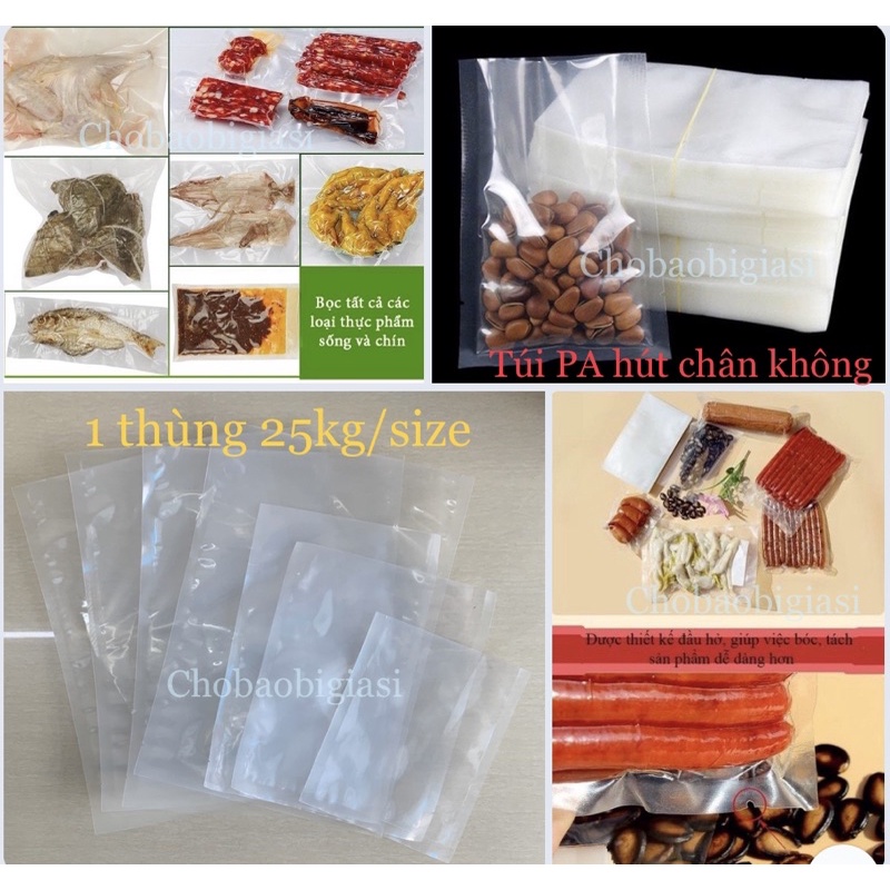 {1 thùng 25kg/size} Túi PA hút chân không 10dem đựng đồ đông lạnh, đựng thực phẩm (sp y hình)