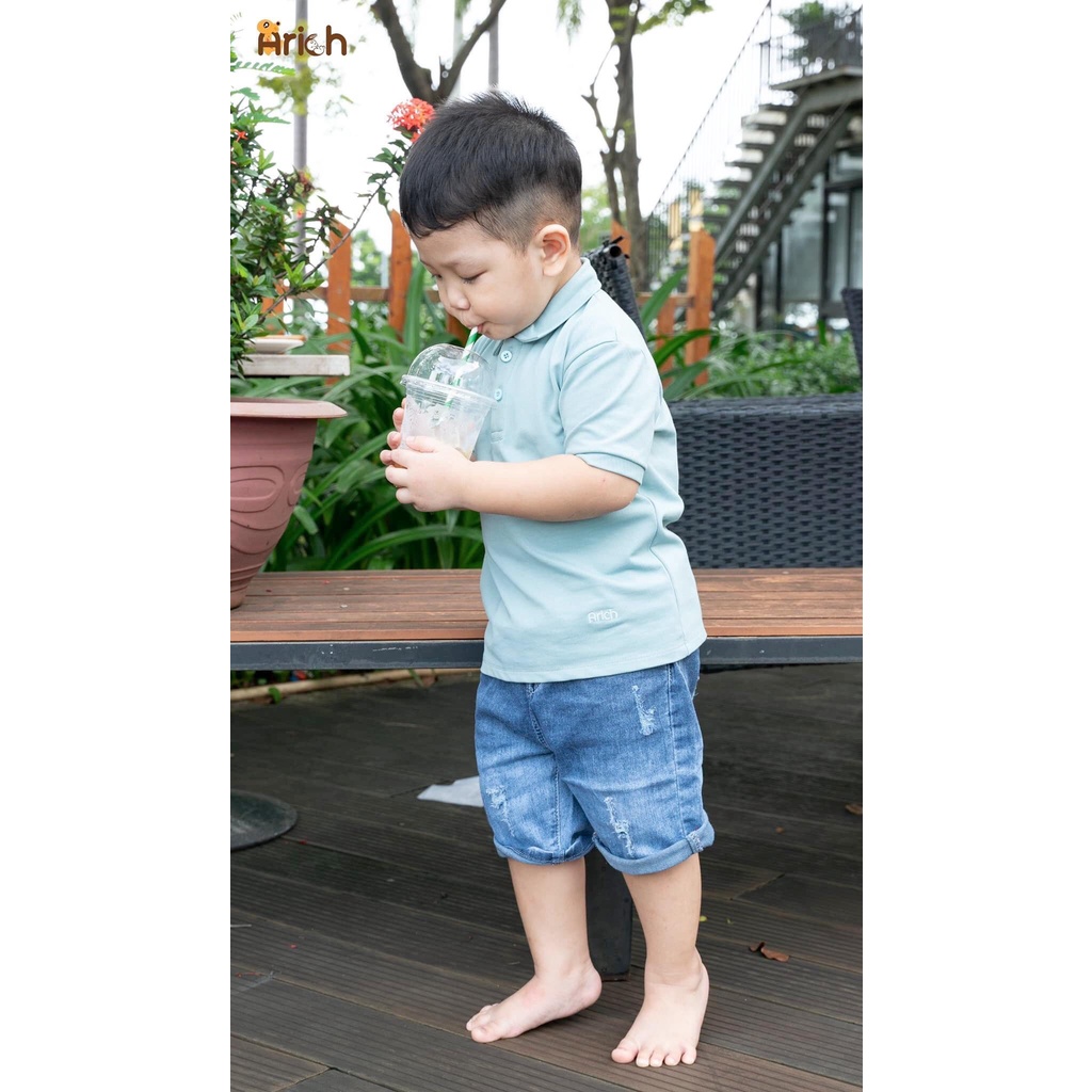 Áo polo trẻ em Arich vải cotton spandenx cao cấp, áo phông dệt mắt chim thoáng khí, siêu thấm hút và chống nhăn tự nhiên