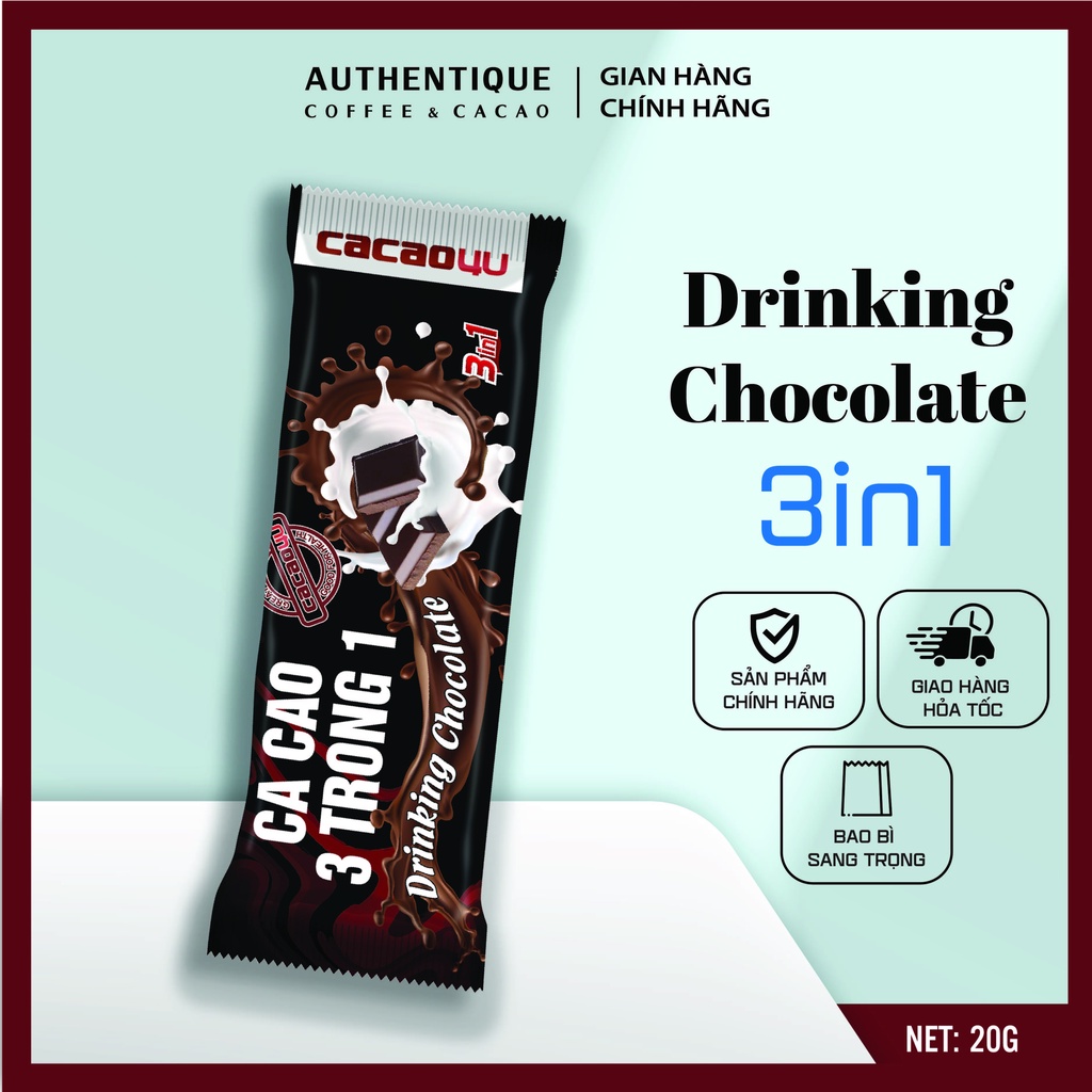 Bột Cacao sữa 3in1 Drinking Chocolate - 22g - Đậm vị Socola | Authentique Cacao