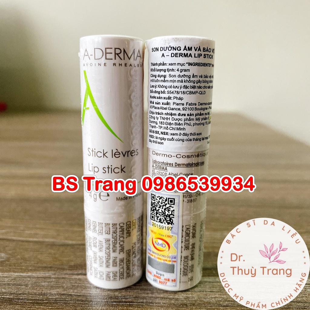 [TEM NHẬP KHẨU] Son dưỡng ẩm và bảo vệ môi trong suốt A-Derma Lip Stick 4g- ADERMA OFFICAL