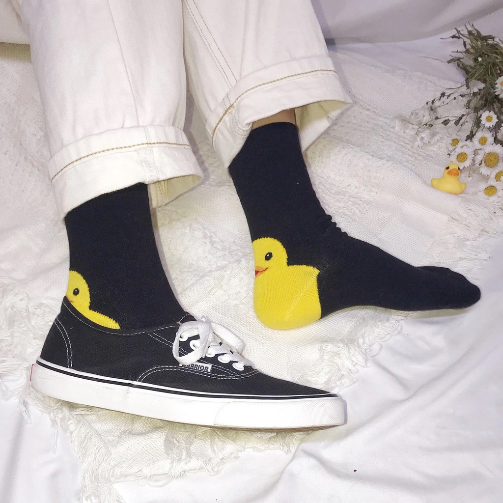 Tất (vớ) UNISEX tất (vớ) nam nữ họa tiết chú vịt con cổ cao phong cách Âu Mỹ chất cotton TẤT COTTON SPIRIT