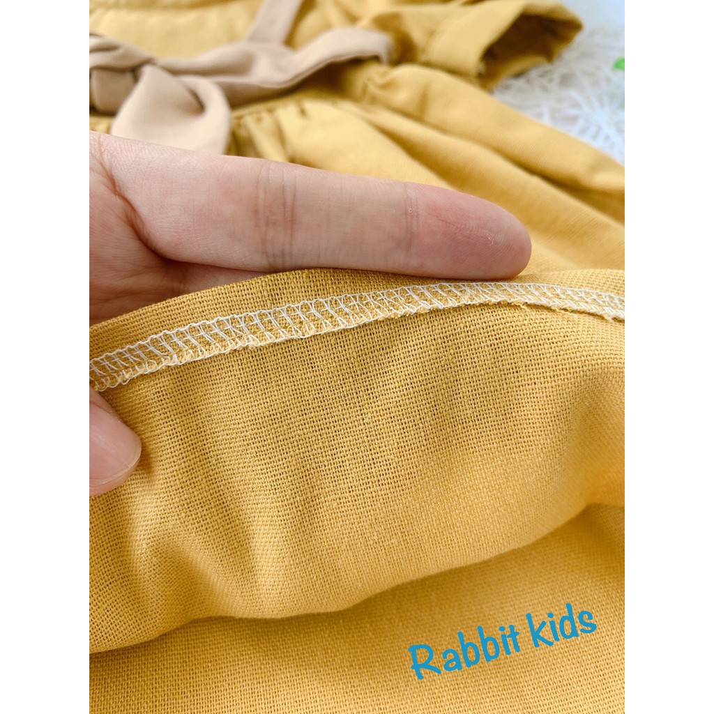 Váy Trẻ Em 💝FREESHIP💝 Đầm Bé Gái Hàng Thiết Kế Cao Cấp - Váy Hè Cộc Tay Linen Vàng Mù Tạt Sang Chảnh Cho Bé