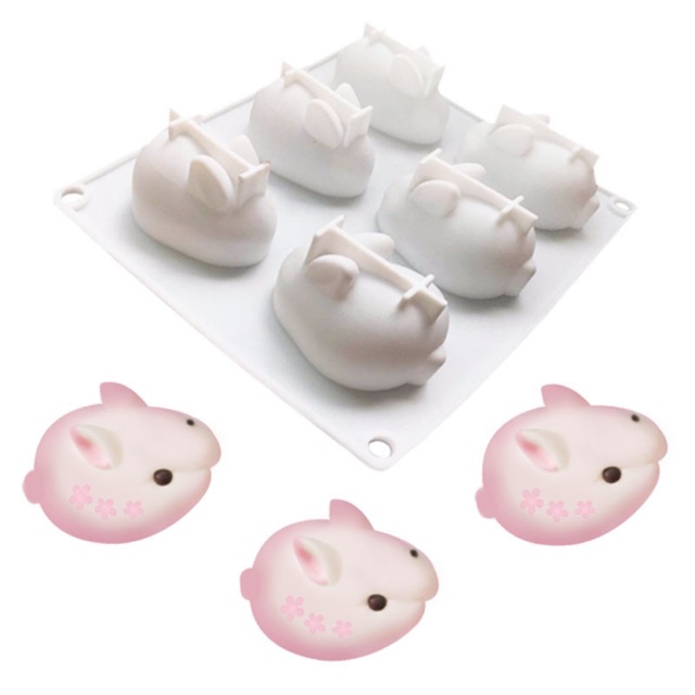 Khuôn silicon 6 thỏ 3D lợn 3D