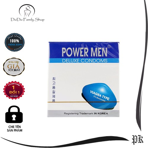 Bao cao su Powermen viagra Type 5% kéo dài thời gian yêu hộp 3 chiếc siêu mỏng