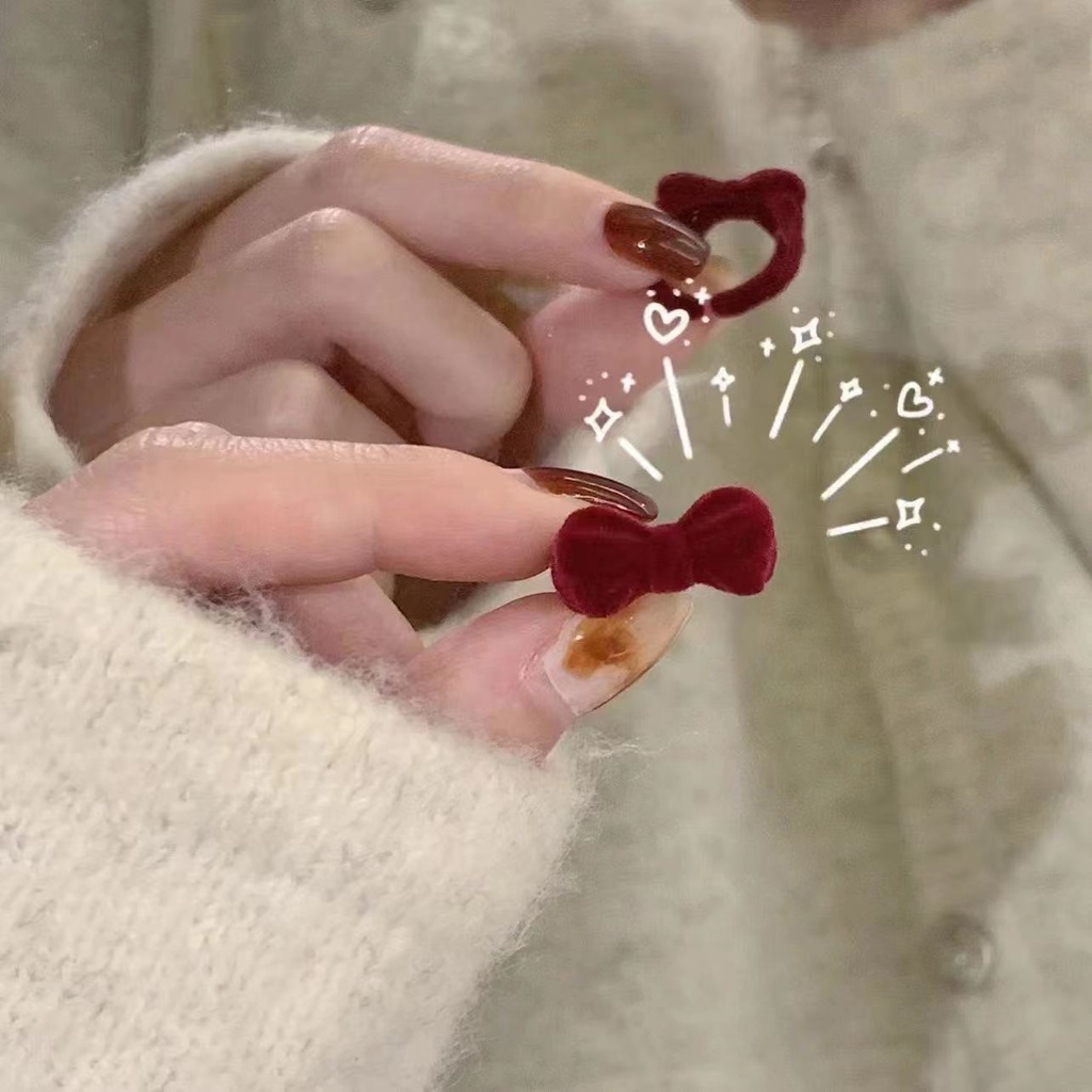 Nhẫn IF YOU vải nhung thắt nơ đính quả dâu tây phong cách cổ điển dành cho nữ