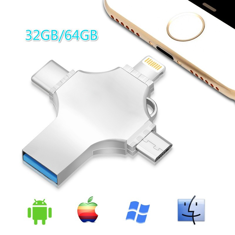 4 in 1 OTG USB Flash Drive Lightning Pen 3.0 32GB 64GB Pendrive for iPhone/iPad/
