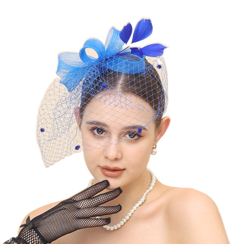 Băng Đô Cài Tóc Phối Lưới Đính Lông Vũ Dành Cho Cô Dâu