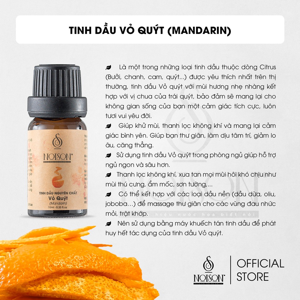 Tinh dầu Vỏ quýt Noison | Mandarin Essential Oil | Nhập khẩu Ấn Độ |