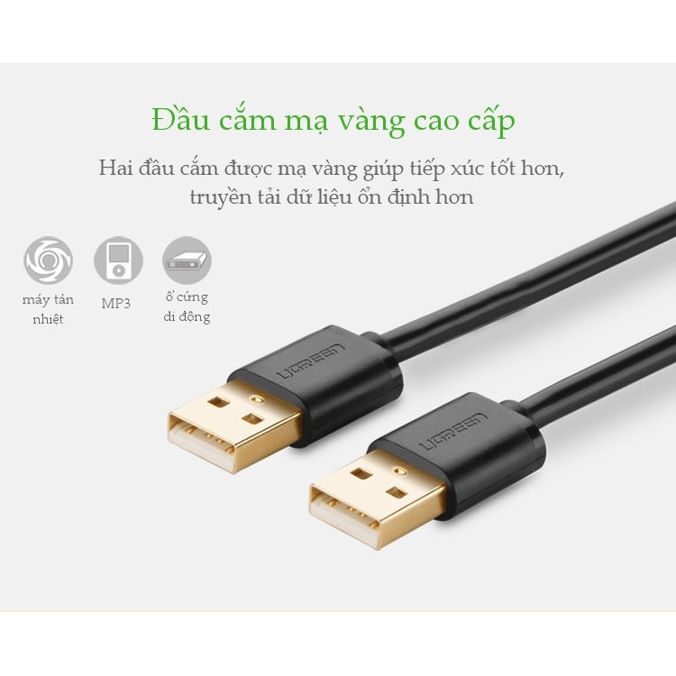 Dây USB 2.0 mạ vàng 2 đầu đực dài 0.5M UGREEN US102 10308 - Hàng Chính Hãng