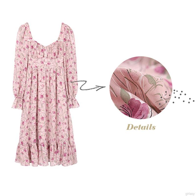 Đầm tay dài cổ vuông họa tiết hoa phối nút thời trang thanh lịch cho nữ | BigBuy360 - bigbuy360.vn