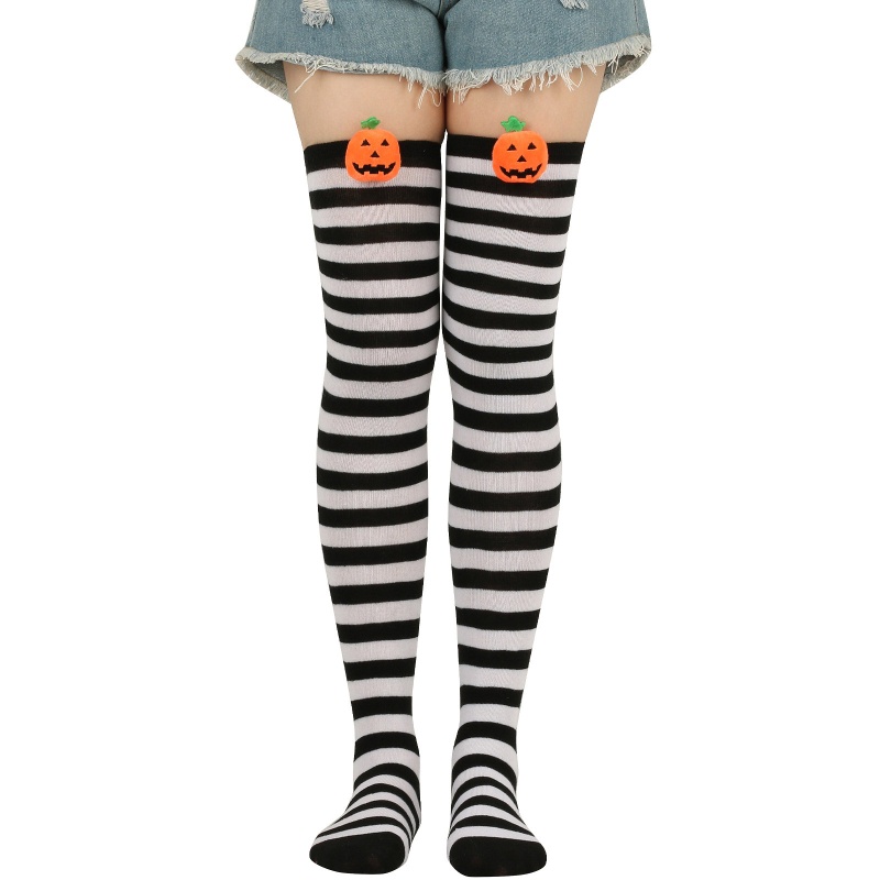 Tất Cao Ngang Đùi Họa Tiết Bí Ngô 3D Hóa Trang Halloween Cho Nữ