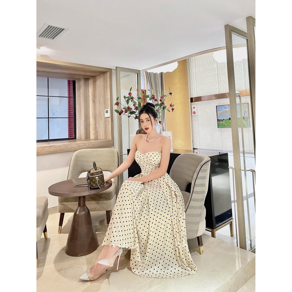 Đầm dự tiệc chấm bi cup ngực siêu sang chảnh