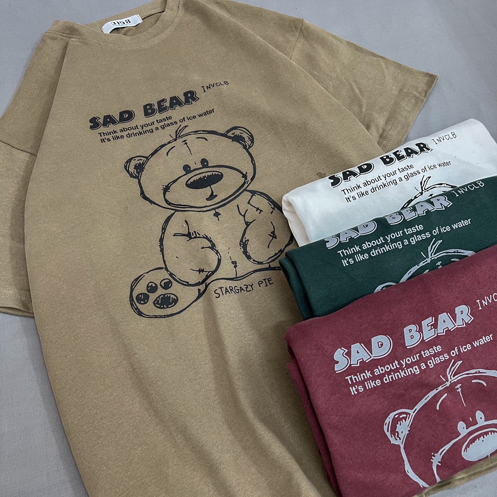 Áo thun tay lỡ nam nữ MEANSTORE phông in hình cotton vải mát form rộng phong cách Ulzzang - Ảnh thật sad bear