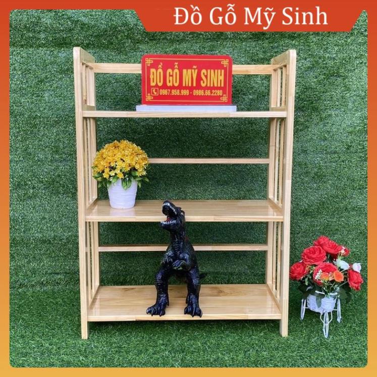 Kệ sách giá gỗ cao su tự nhiên 3 tầng để giày dép túi sách kệ đa năng, Đồ gỗ nội thất mỹ sinh cao cấp