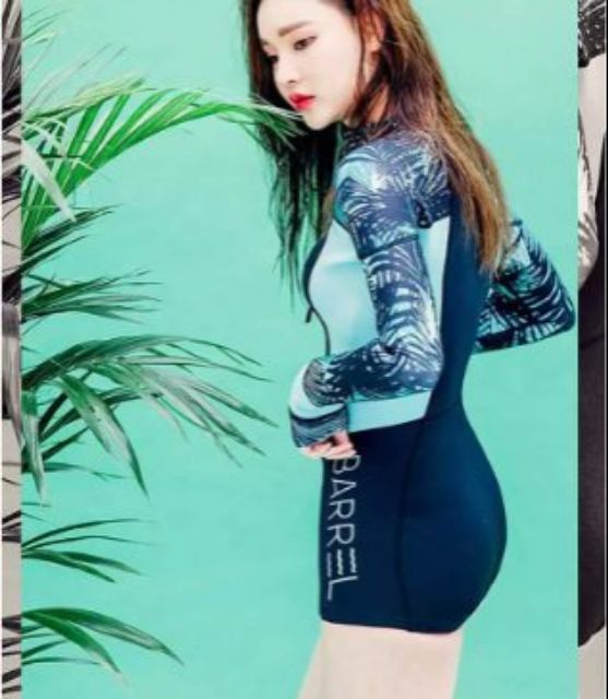 Hình thật-Áo bơi liền thân tay dài khóa kéo | BigBuy360 - bigbuy360.vn