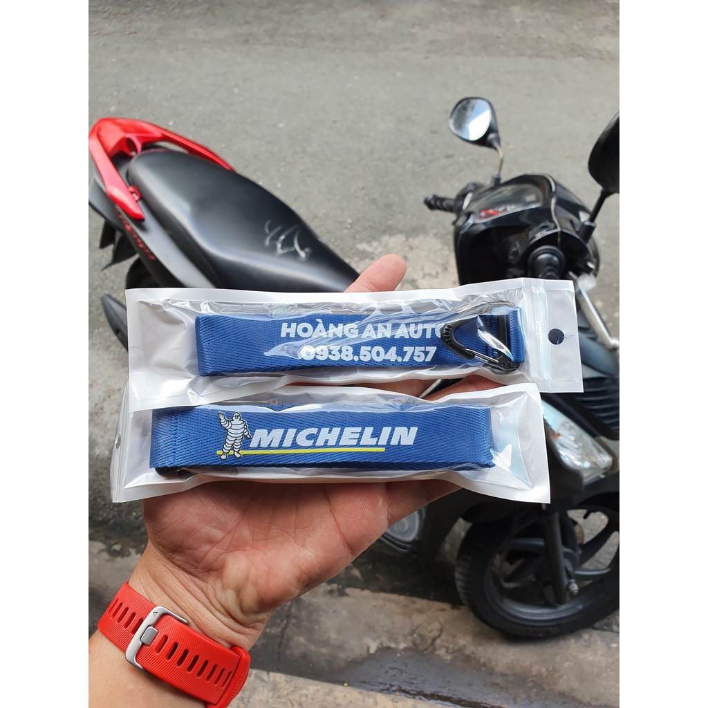 Nón kết Michelin, vải cotton kaki, khóa inox - Móc khóa Michelin, chất liệu vải dây bố, khóa nhựa cao cấp