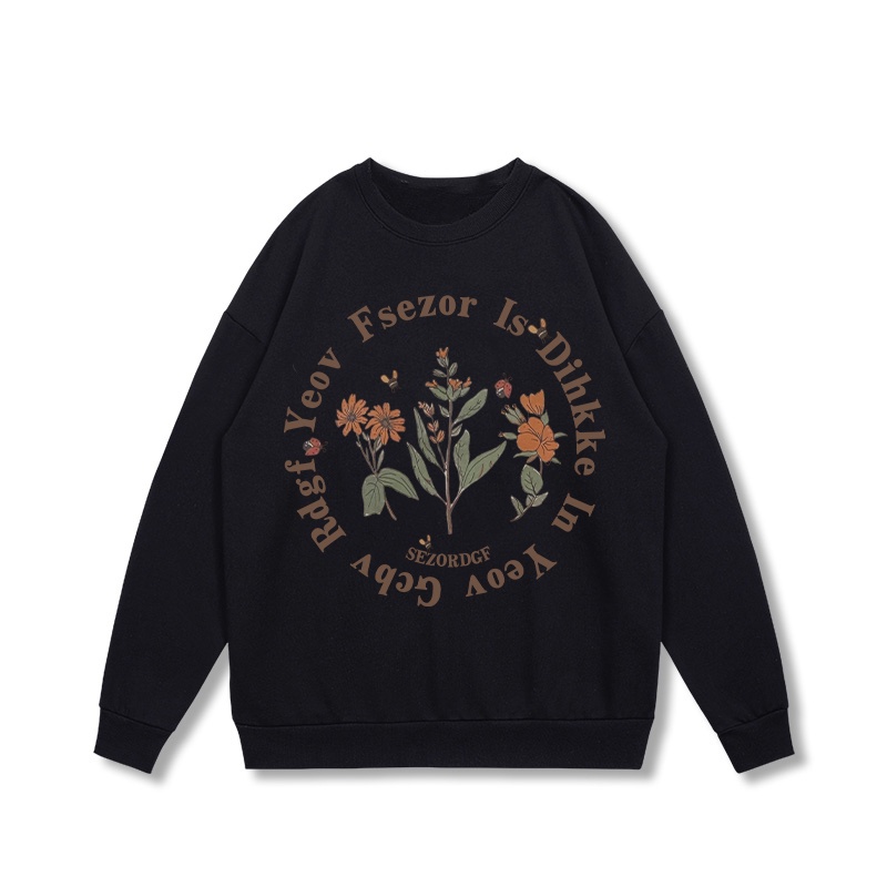 Áo sweater SELVZE cổ tròn dáng rộng in họa tiết kiểu đường phố mỹ cá tính dành cho nữ