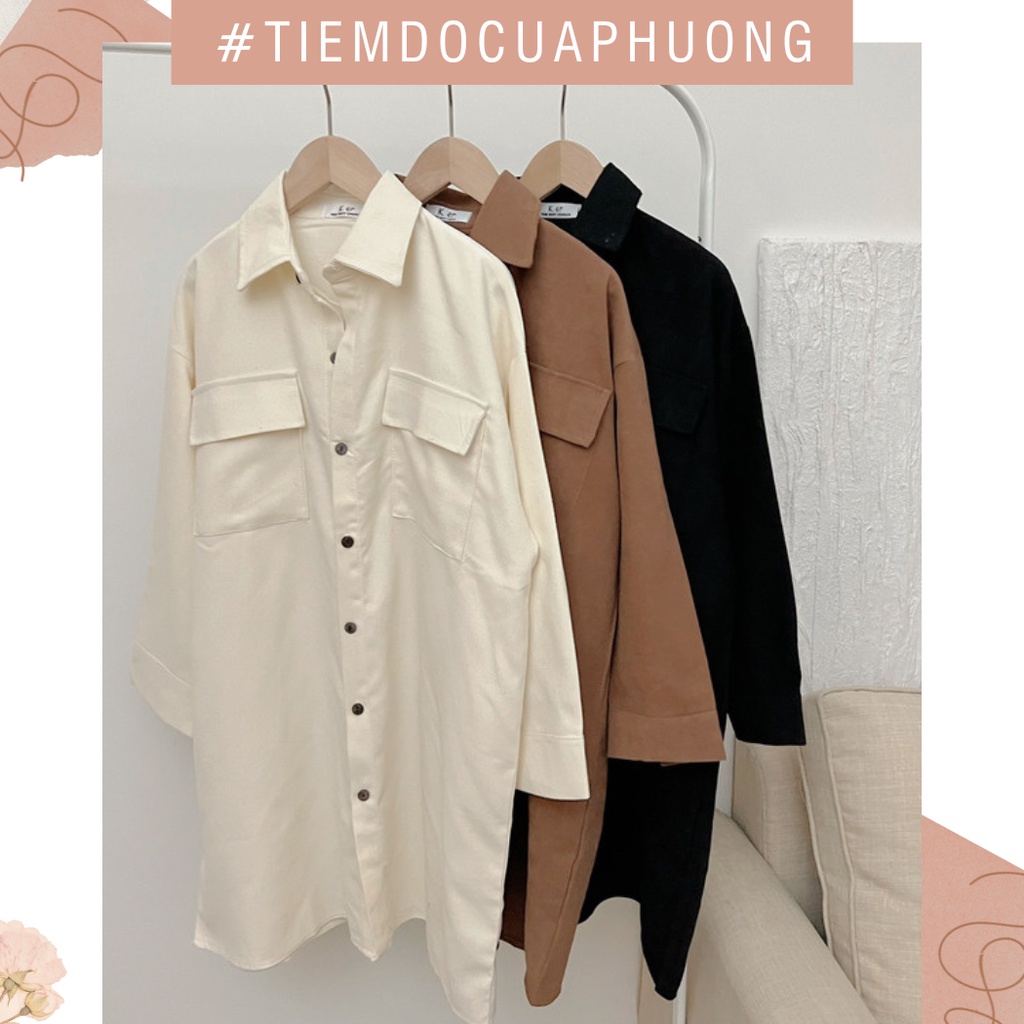 Váy đầm sơ mi dài tay chất nhung tăm dày dặn dáng rộng