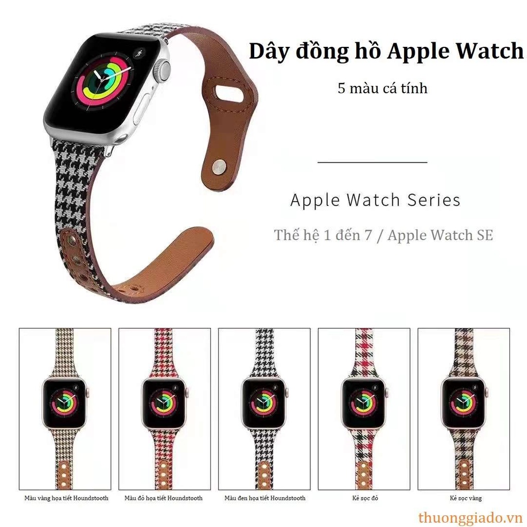 Dây đồng hồ Apple Watch 38mm/ 40mm/ 41mm/ 42mm/ 44mm/ 45mm (chất liệu da, họa tiết Houndstooth) series 1 đến 7