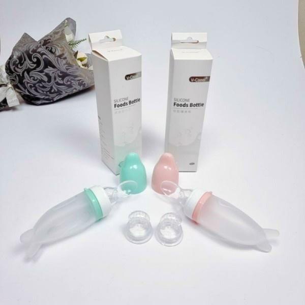 Bình thìa ăn dặm bột,uống sữa 2 IN 1 kèm núm nhai hoa quả silicon chuẩn hãng Vcool