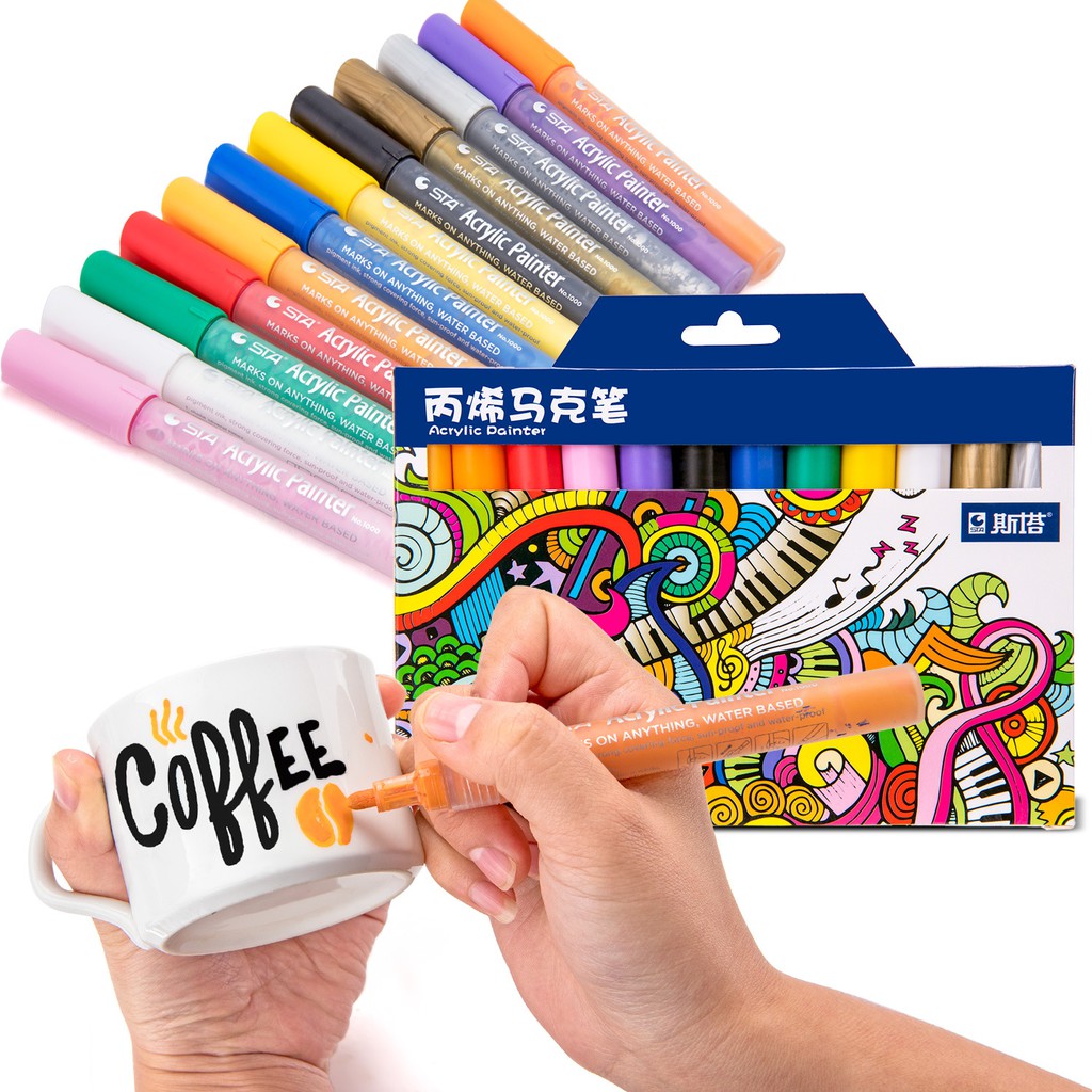 Bộ Bút sơn Acrylic STA1000 không phai vẽ trên nhiều chất liệu (Gỗ, Kính, Vải...)