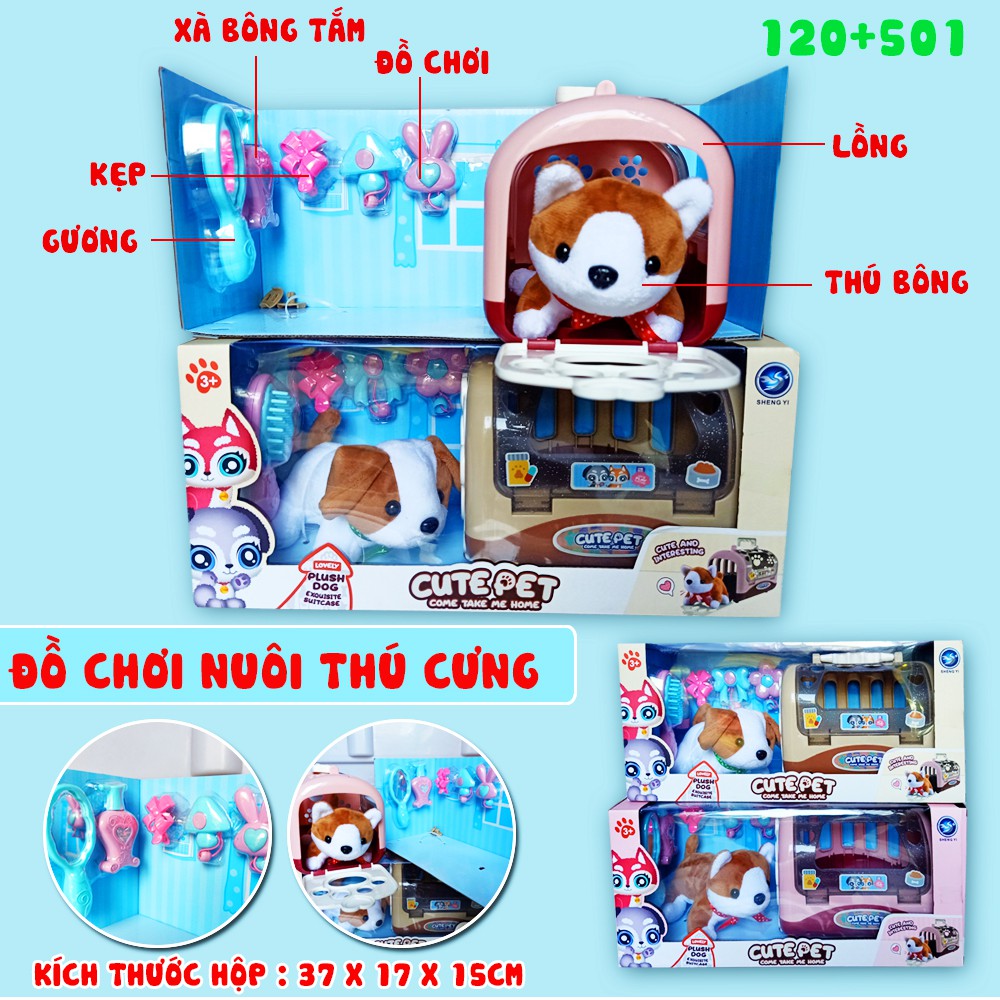 Đồ chơi 2 trong 1 bé vừa nuôi thú cưng vừa làm bác sĩ-Mô hình lồng nuôi thú cưng cún chó Mèo