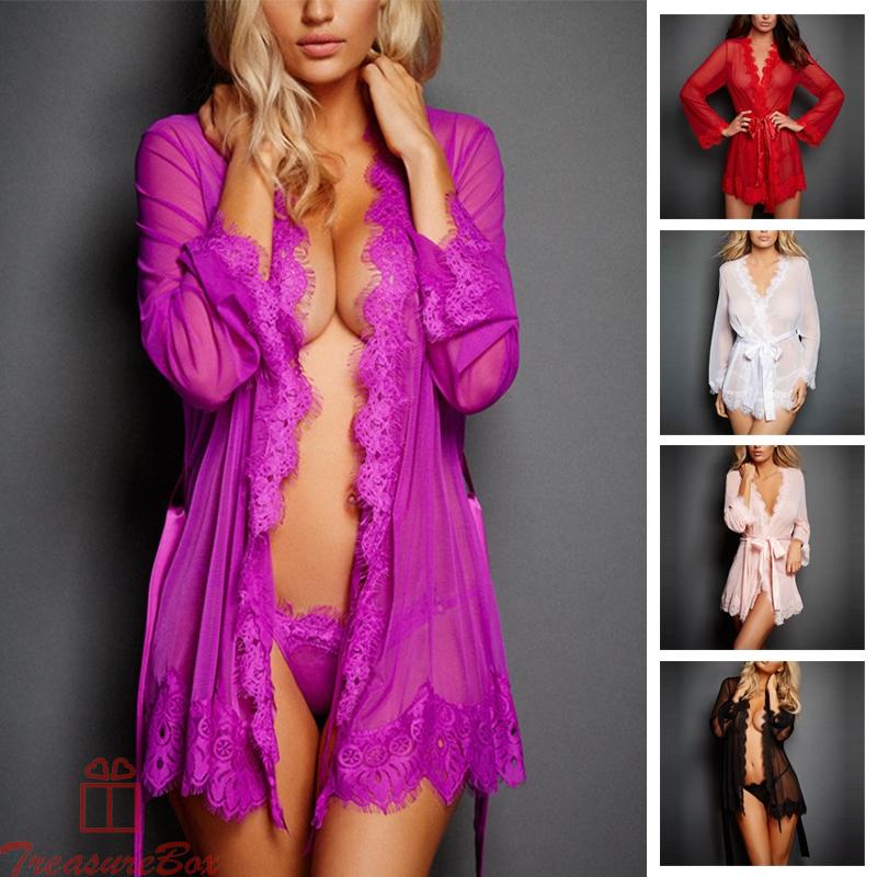Women Ladies Sleepwear Nightwear Pajamas Plus size Robe See through Sexy