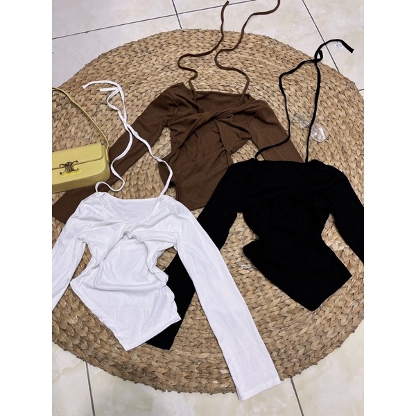 KHOSIBOHOME-Áo yếm nơ tay dài 3 màu