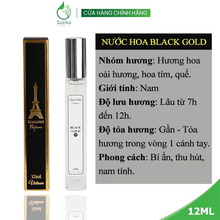 Nước hoa nam Suziko Black Gold dạng xịt nam tính, gợi cảm, thu hút 10ml