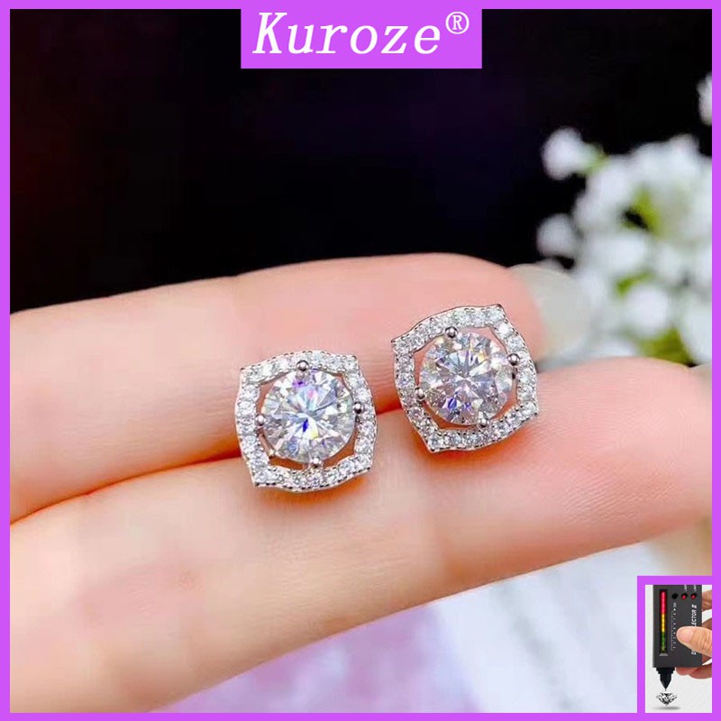 Bông tai đính đá moissanite pt950 sáng tạo