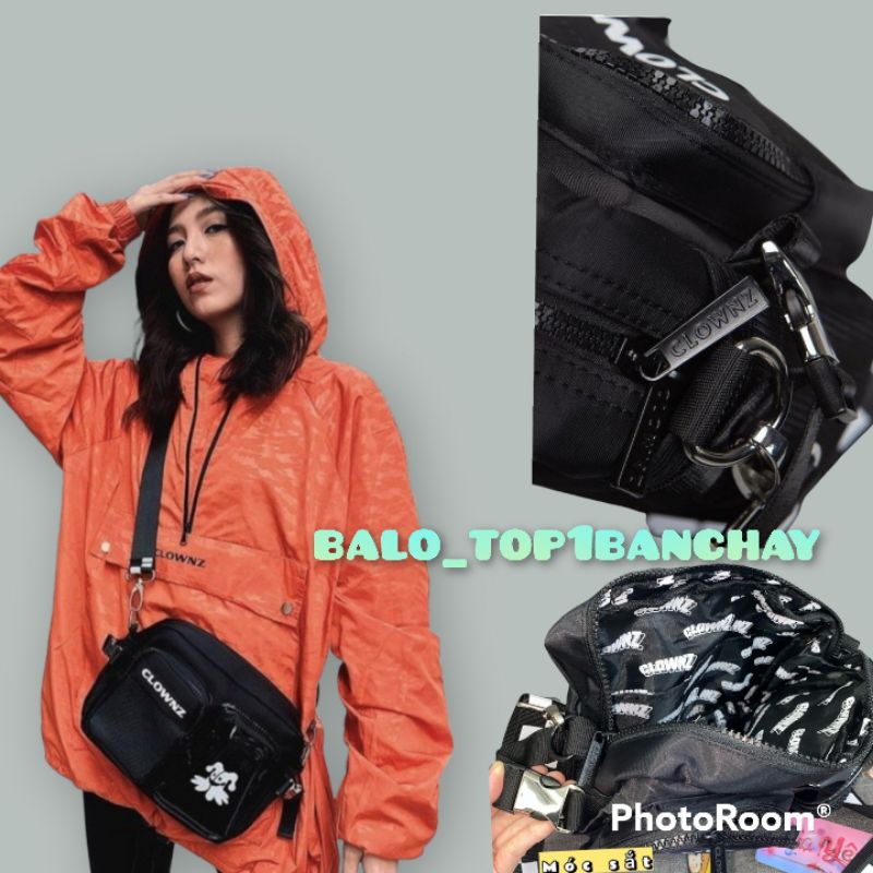 Túi đeo chéo ClownZ v4 thời trang nam nữ đi chơi đi du lich đen ( móc khoá sắt, có in nổi logo clownz, in bên trong )