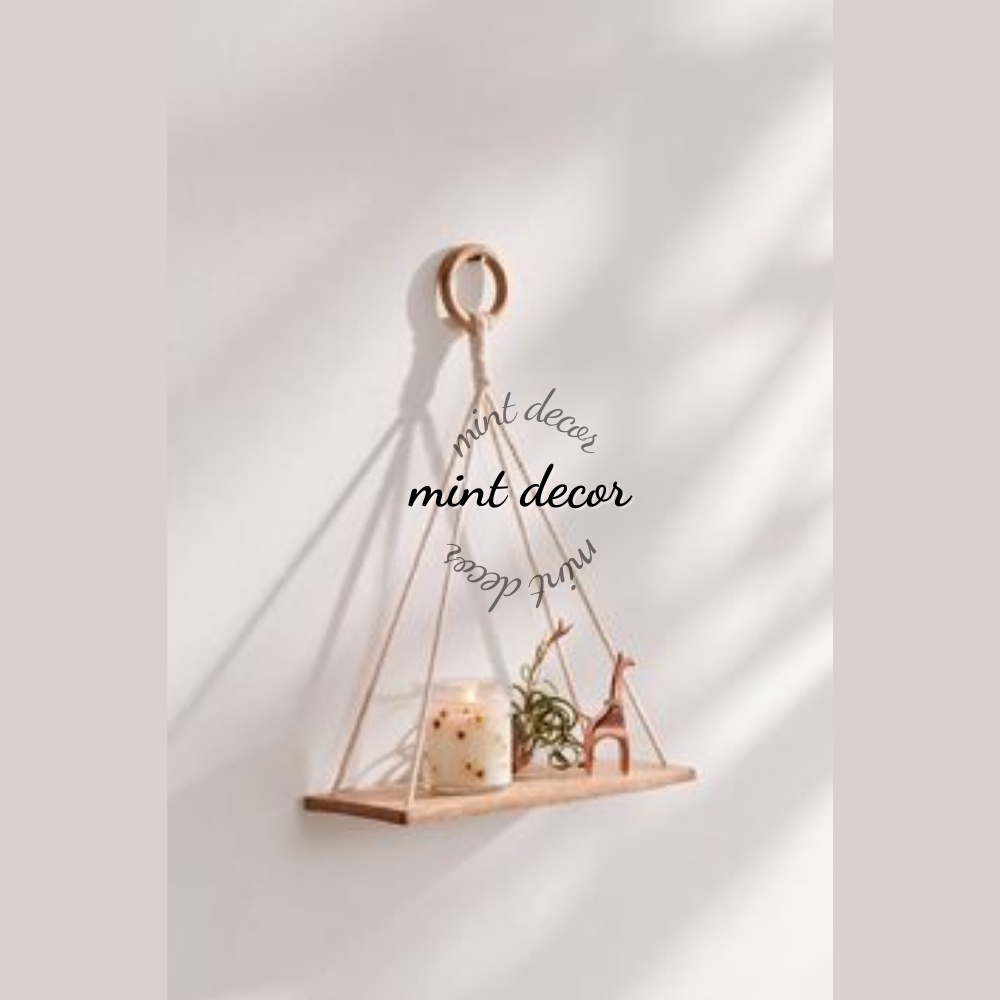 Kệ gỗ trang trí dây thừng treo tường phòng khách ban công 1 thanh