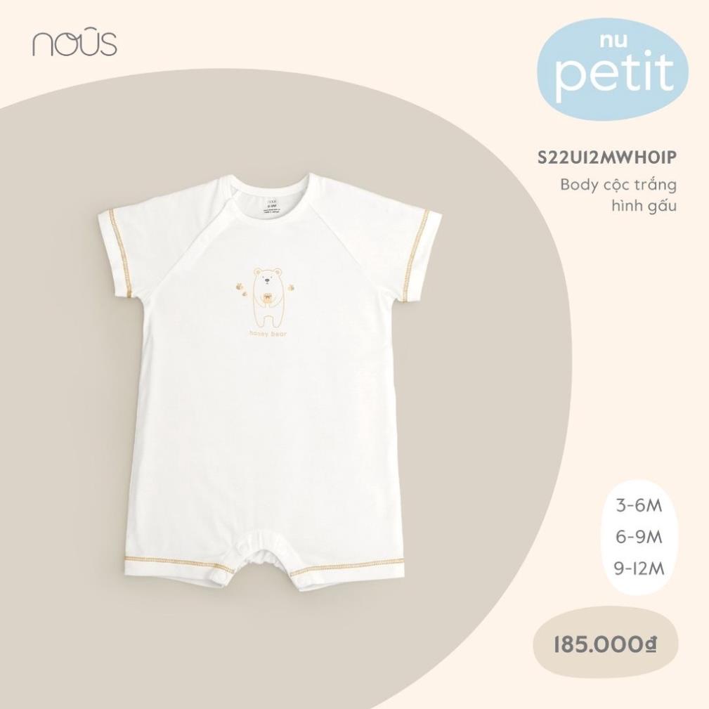 Bộ Quần Áo Body Cộc Liền Thân trắng Cao cấp Nous Cho Bé Trai Bé Gái-Chất Liệu Nu Petit Mềm (size 3-12M)