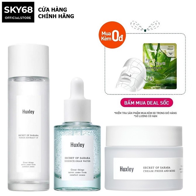 Bộ 3 Sản Phẩm Phục Hồi, Chống Lão Hóa Da Huxley (Toner Extract It 120ml + SR Grab Water 30ml + Kem Fresh And More 50ml)