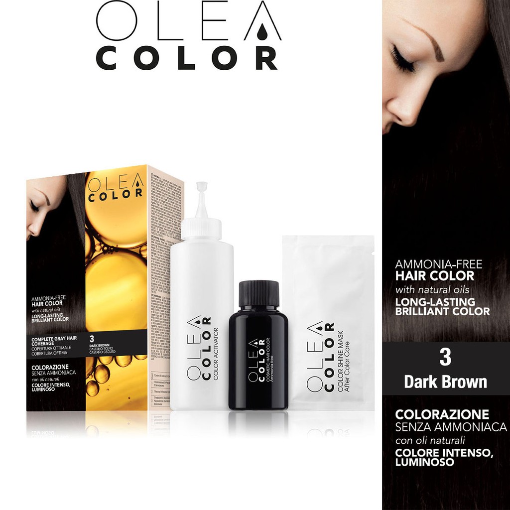 Kem nhuộm dưỡng tóc không Amoniac Olea Color ITALY màu 3 Dark Brown (10 hộp)