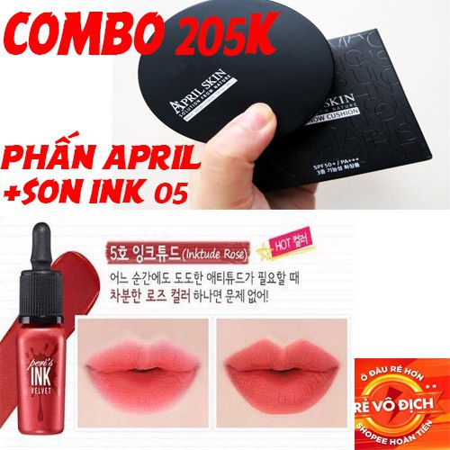 shock (COMBO) son ink màu 05 đỏ đất + phấn APRILSKIN,