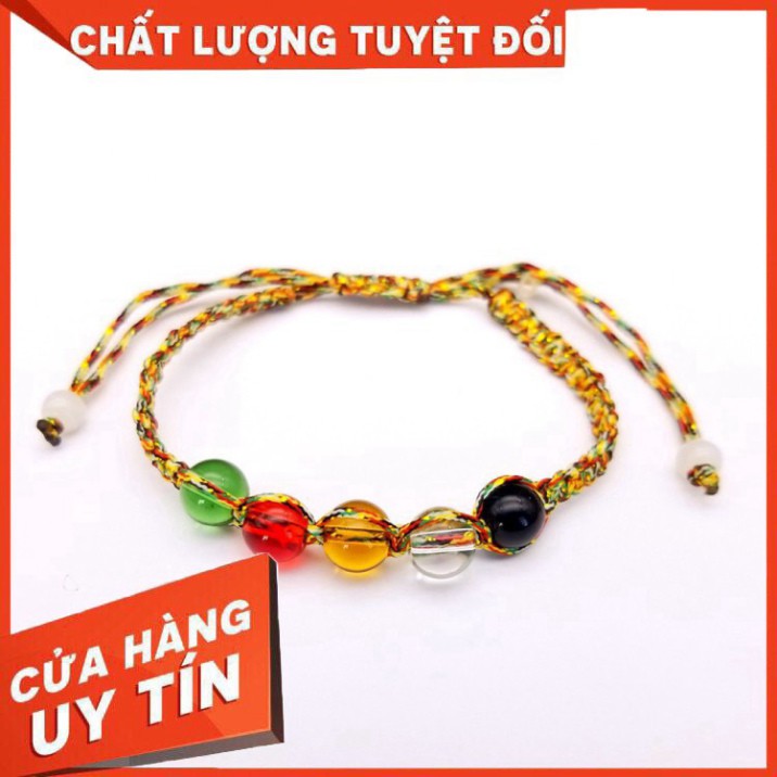 Vòng tay chỉ ngũ sắc kết hợp 5 hạt ngũ sắc nhà Phật bình an may mắn