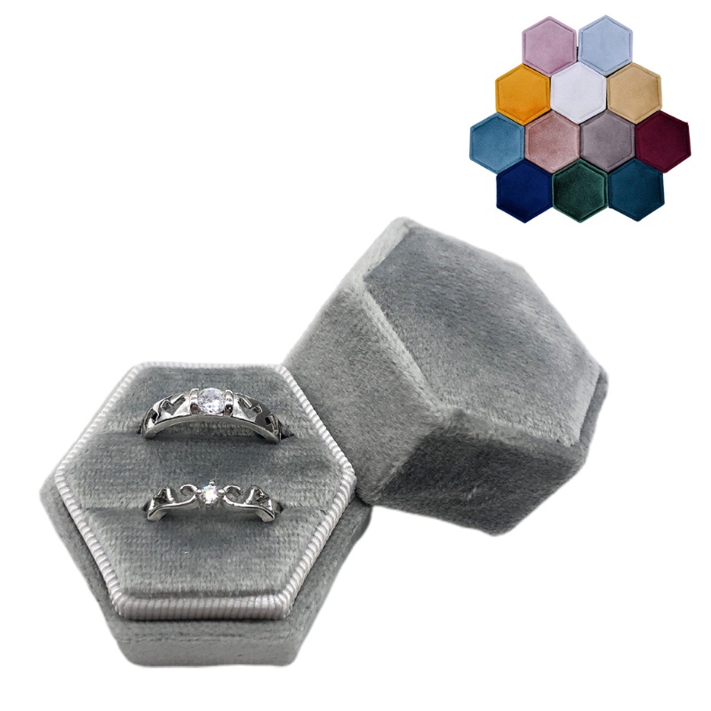 Hộp Đựng Nhẫn Hai Tầng Hình Lục Giác Bằng Nhung Có Nắp Tháo Rời Được