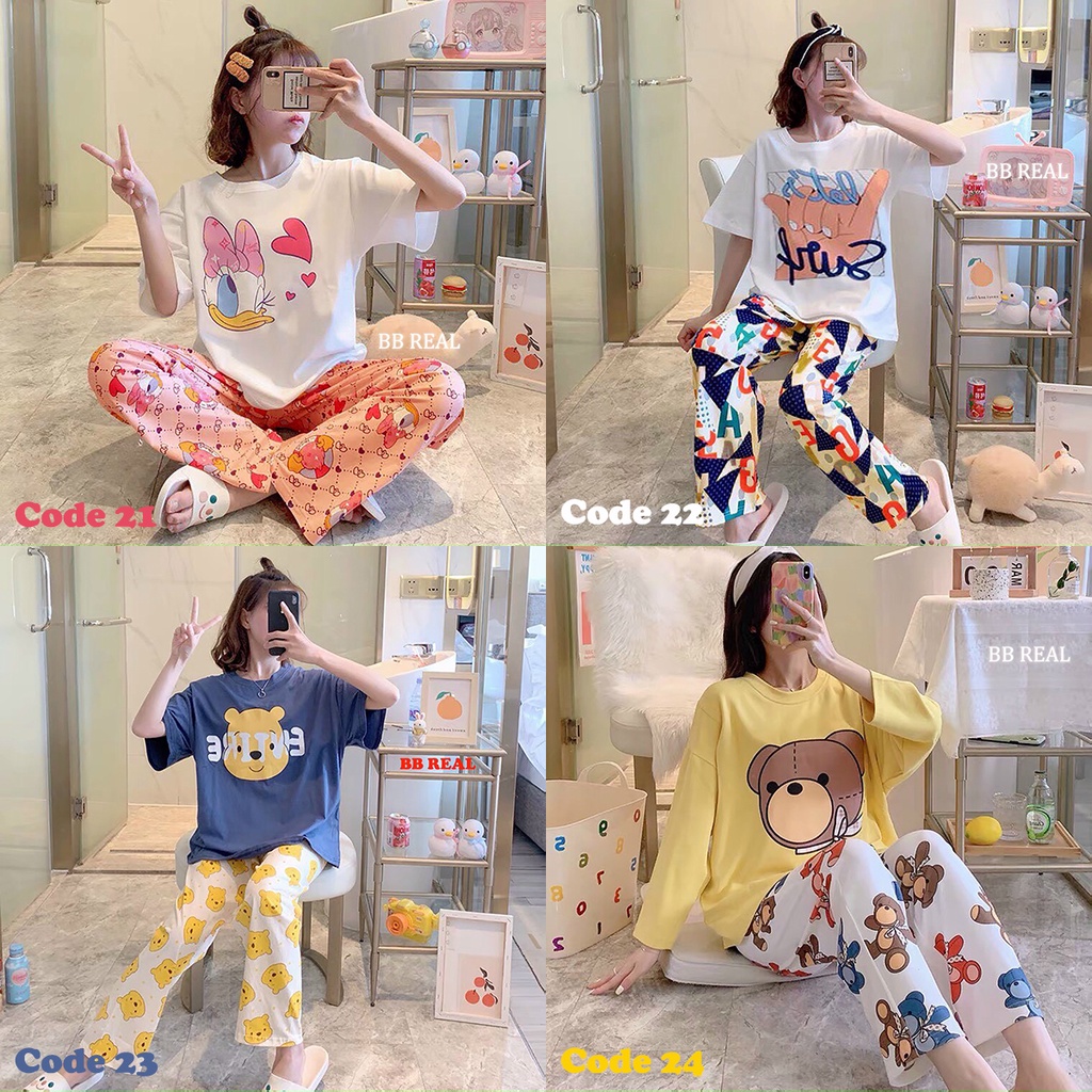 Đồ Bộ Mặc ở Nhà Bộ Đồ Ngủ Nữ Quần Dài Pijama Thun Lạnh Đẹp [CODE 21-24] Freesize Từ 45-60Kg - BB REAL