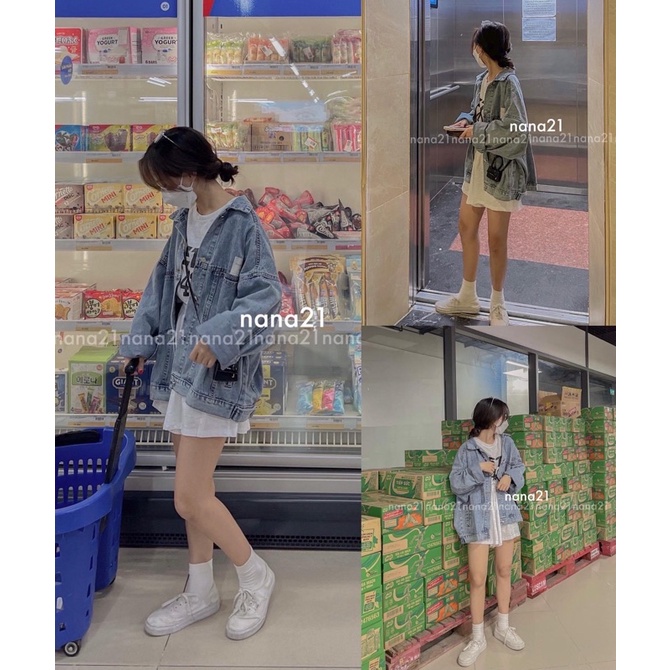 [Ảnh thật/Video]Áo khoác bò oversize phong cách ulzzang chất đẹp Áo khoác jean Quang Châu