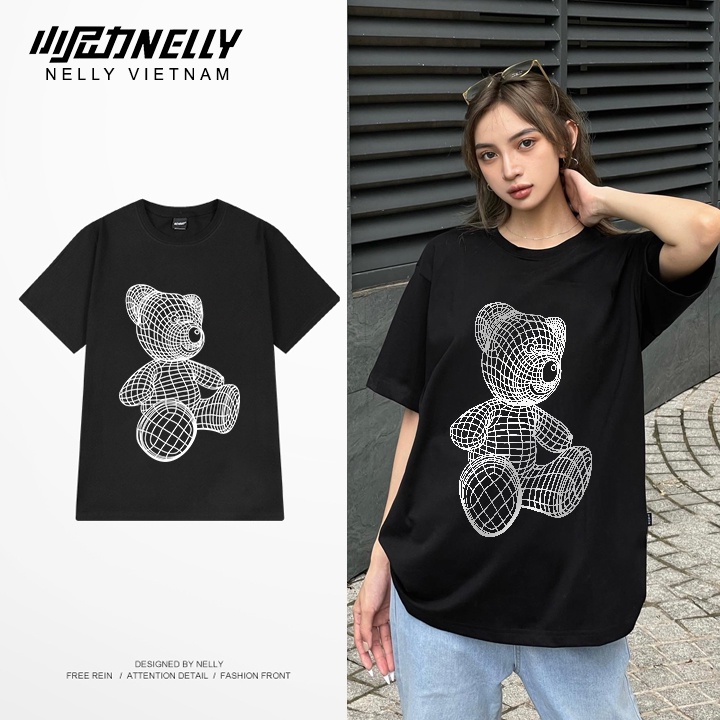 Áo thun tay lỡ NELLY 100% cotton form dáng rộng unisex bear line