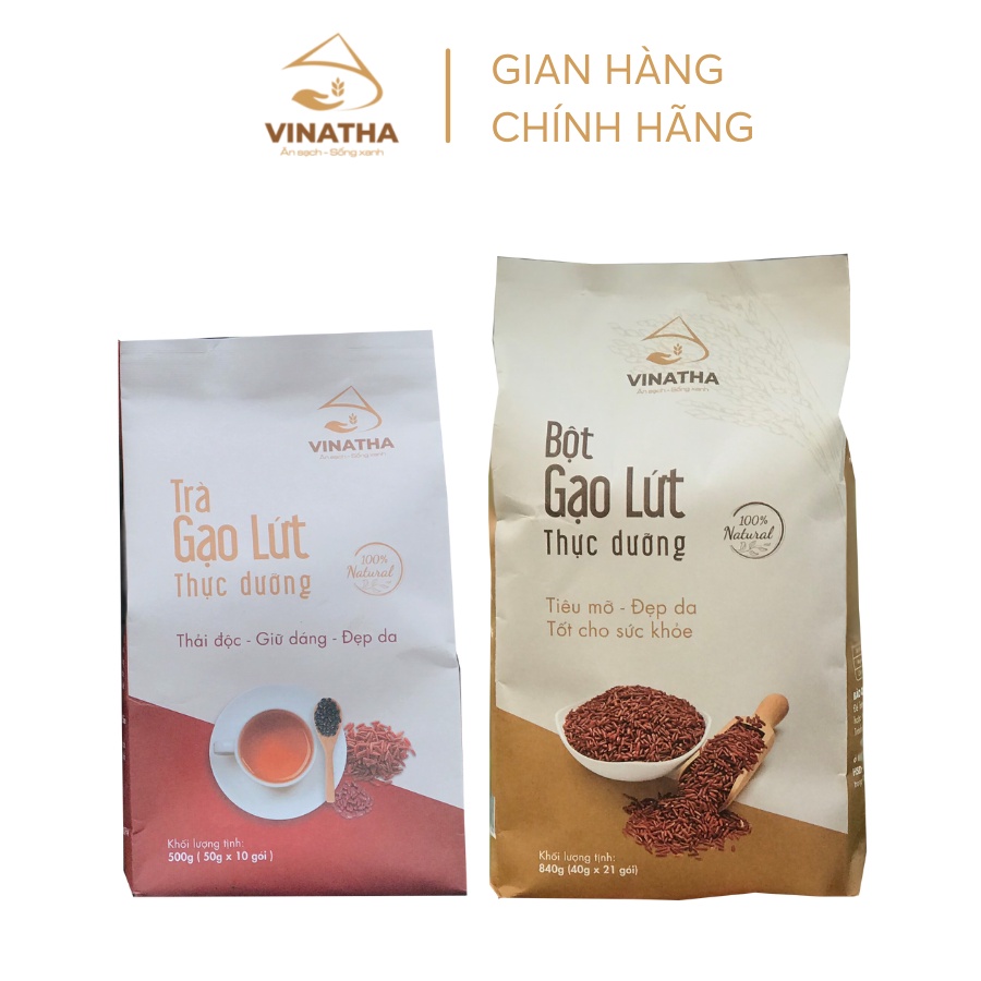 Combo Bột gạo lứt thực dưỡng+ Trà gạo lứt VINATHA-Tiêu mỡ