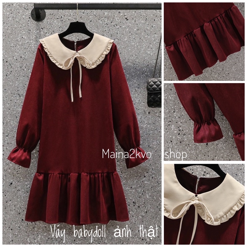 Đầm babydoll - Váy xoè cổ bèo tiểu thư ba màu xinhh | BigBuy360 - bigbuy360.vn